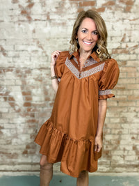 Robyn Solid Embroidered Smock Dress