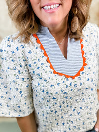 Annabelle Embroidered Floral + Stripe Top