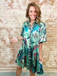 Multi Printed Satin Dress