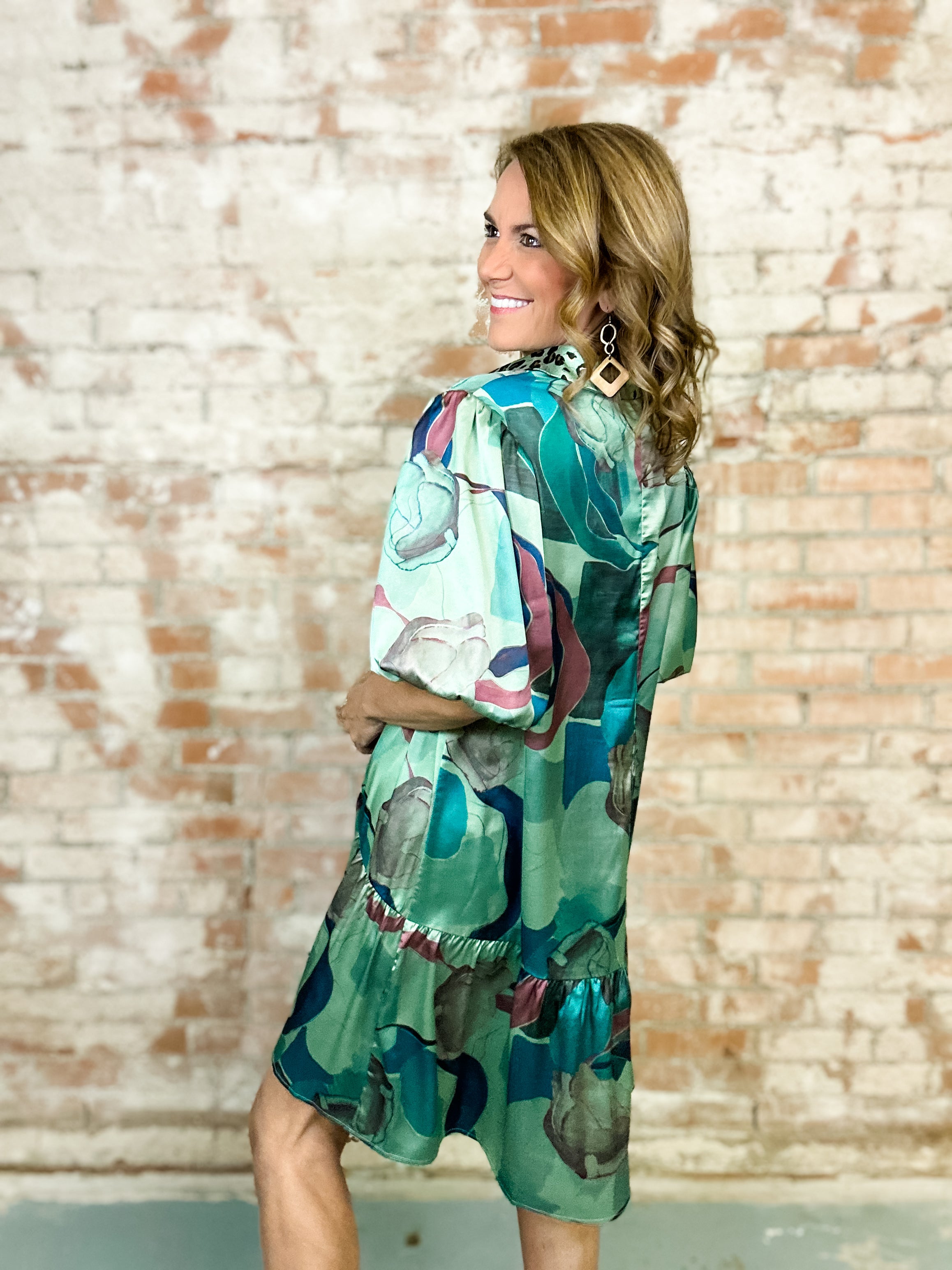 Multi Printed Satin Dress