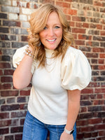 THML Leather Puff Sleeve Top