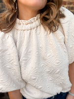 THML Cream Textured Frill Neck Blouse