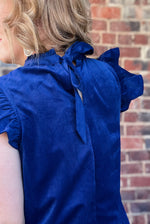 Navy Corduroy Flutter Sleeve Top