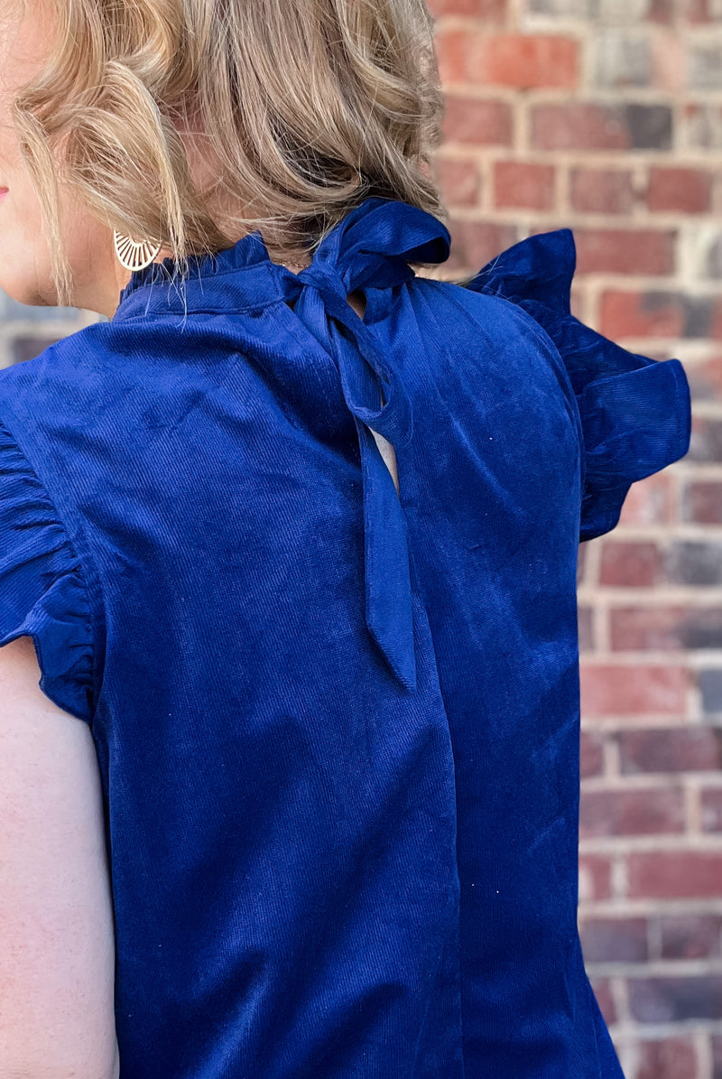 Navy Corduroy Flutter Sleeve Top