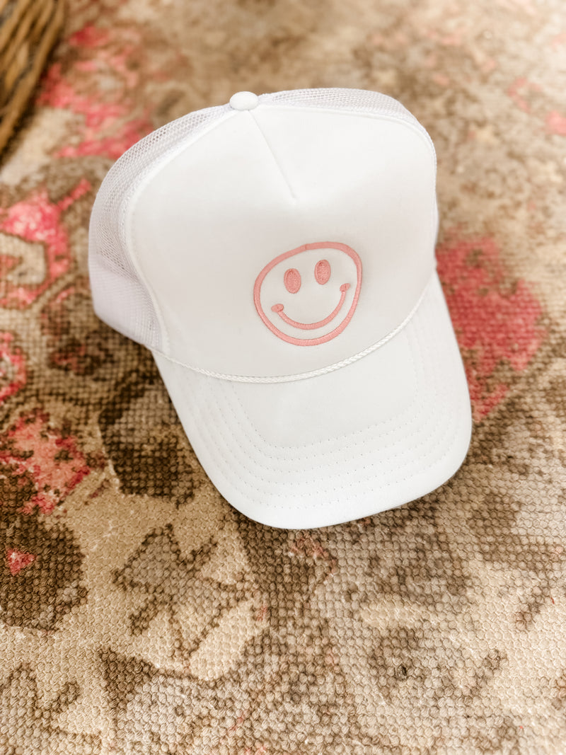 Pink Smiley Face Trucker Cap