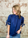 Navy + White Bow Sleeve Top