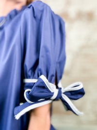 Navy + White Bow Sleeve Top