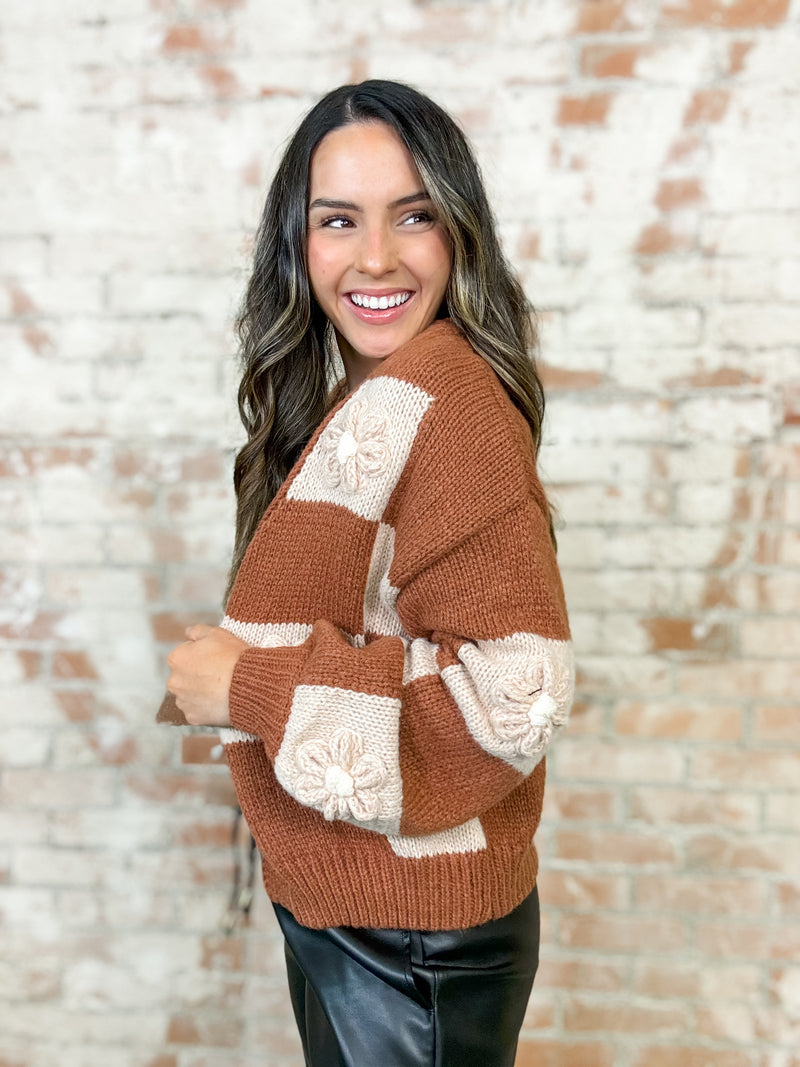 Cinnamon Embroidered Daisy Cardigan