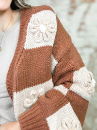 Cinnamon Embroidered Daisy Cardigan