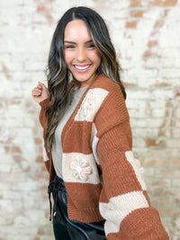 Cinnamon Embroidered Daisy Cardigan