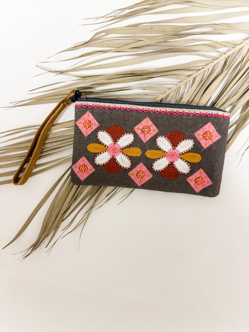 Jeffy Embroidered Wristlet