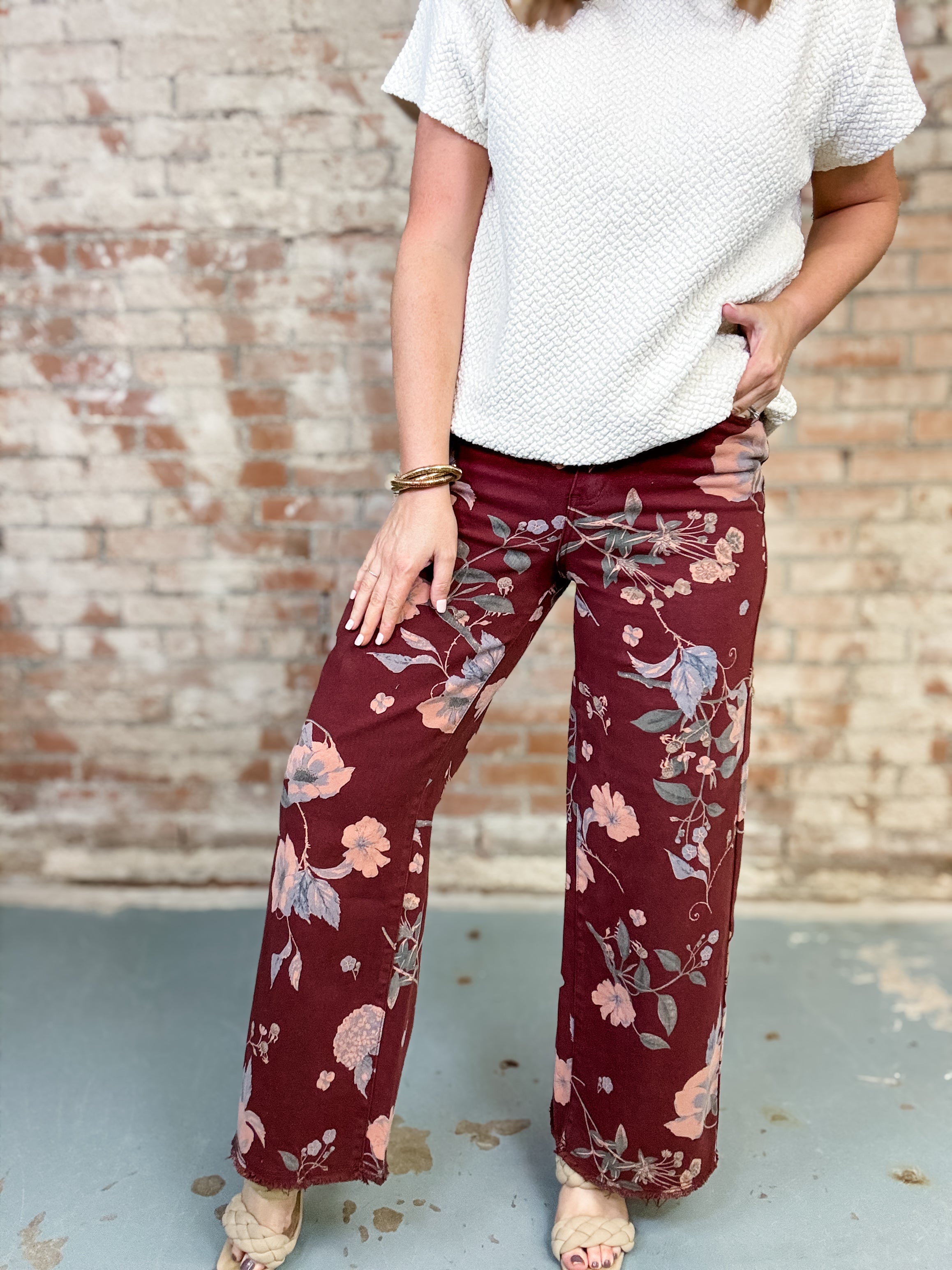 Burgundy Floral Pants