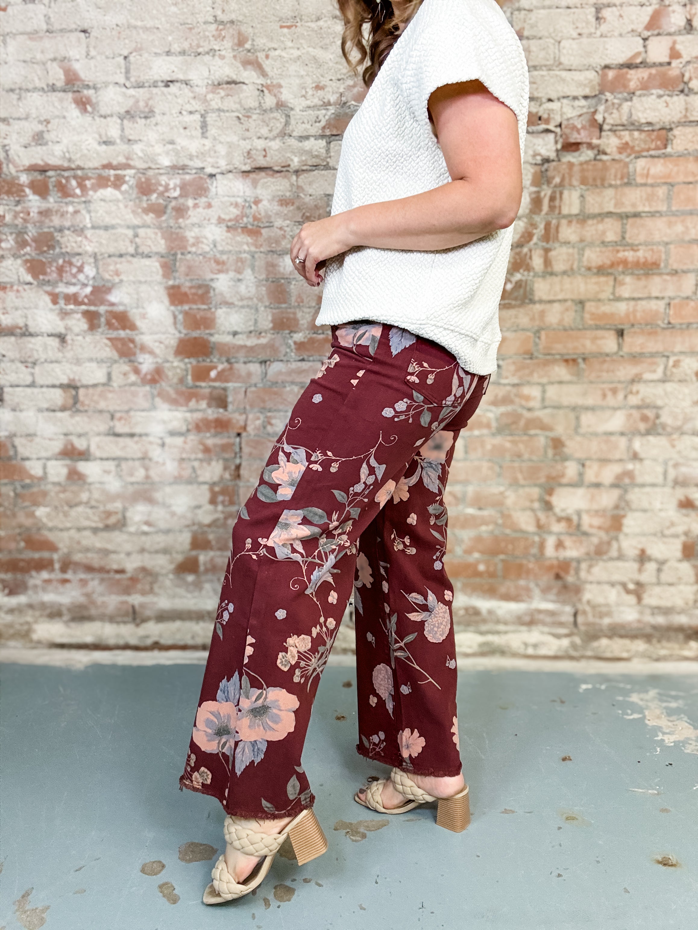 Burgundy Floral Pants