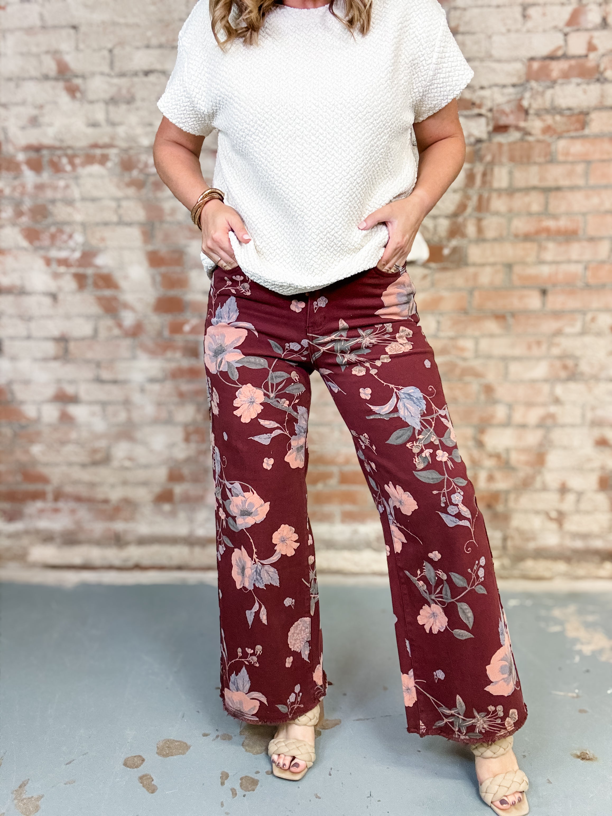 Burgundy Floral Pants