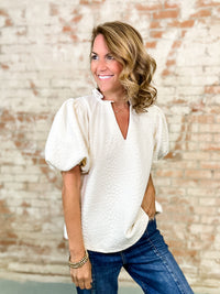 THML Sheila Textured Puff Sleeve Top