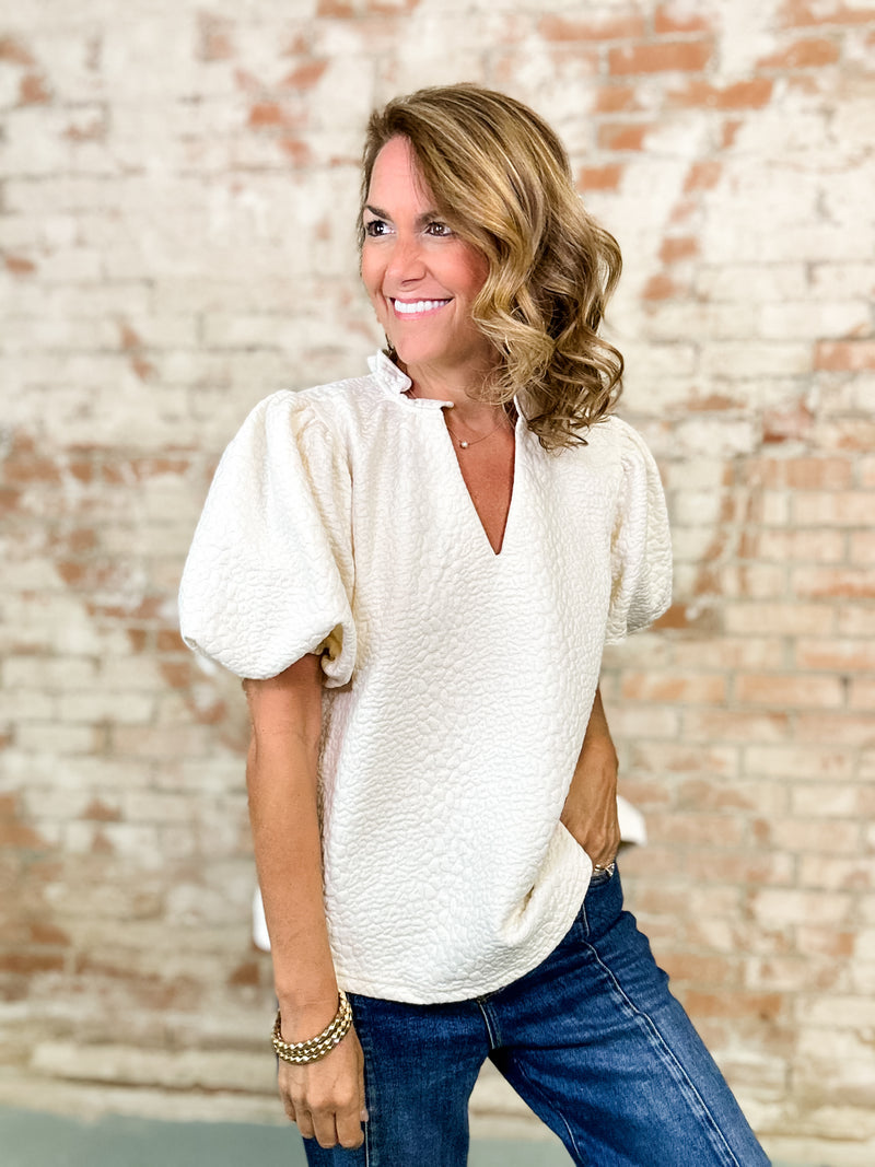 THML Sheila Textured Puff Sleeve Top