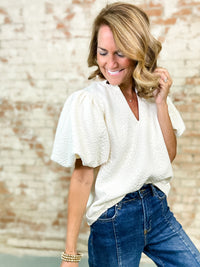 THML Sheila Textured Puff Sleeve Top
