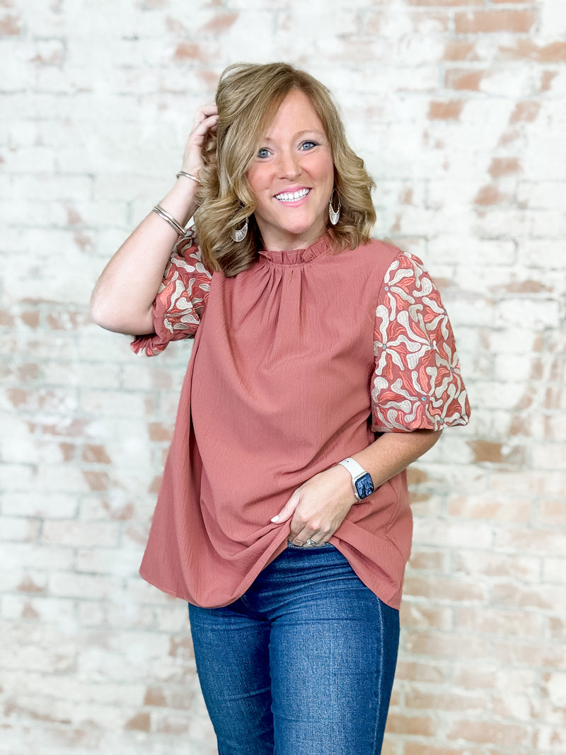 Curvy Dodi Embroidered Sleeve Top