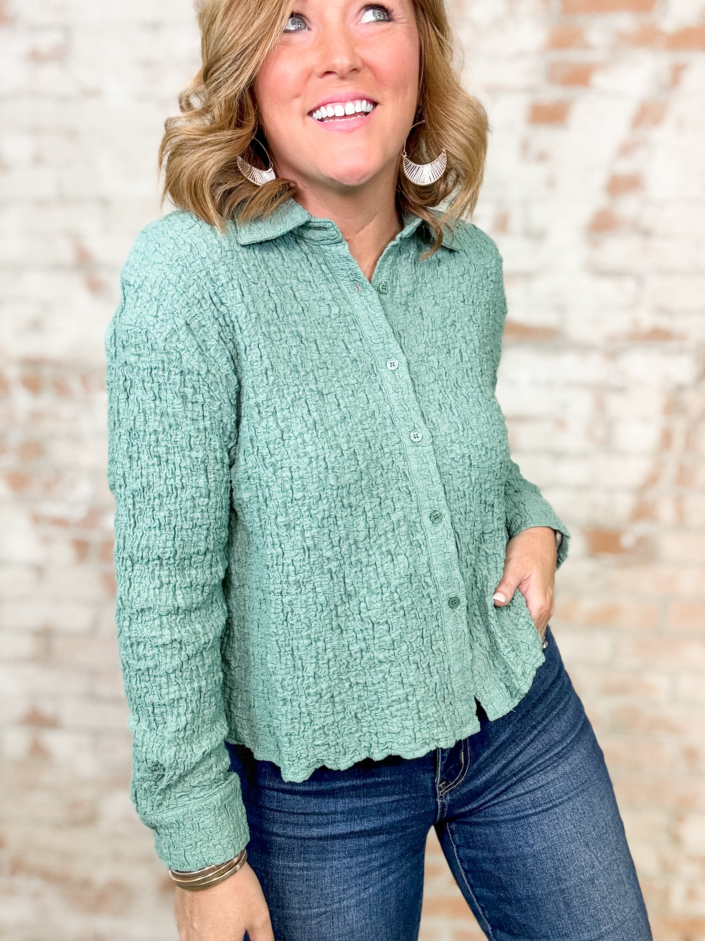 Byllie Textured Button Up Top - FINAL SALE