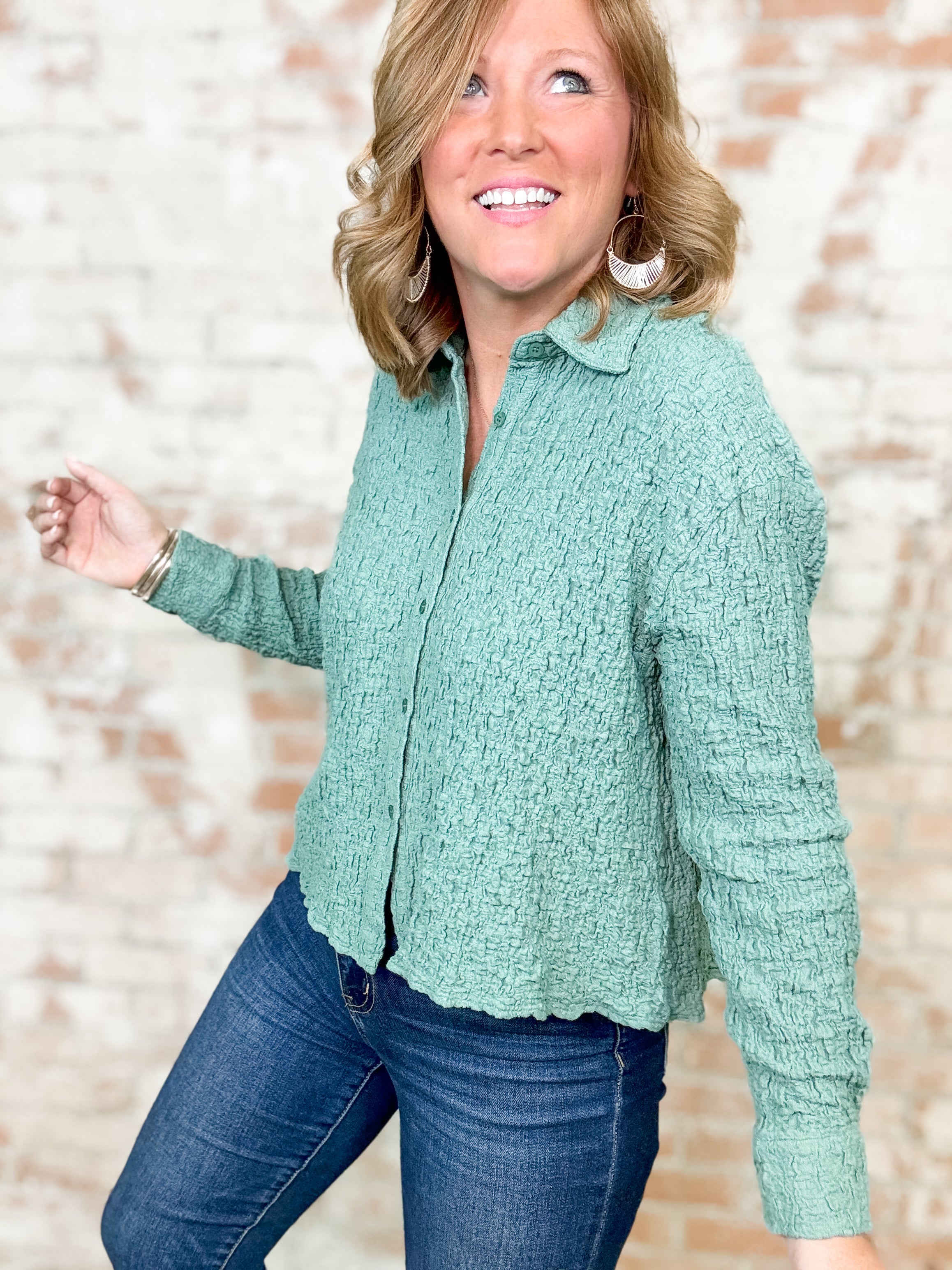 Byllie Textured Button Up Top - FINAL SALE