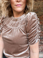 THML Velvet Ruched Sleeve Top