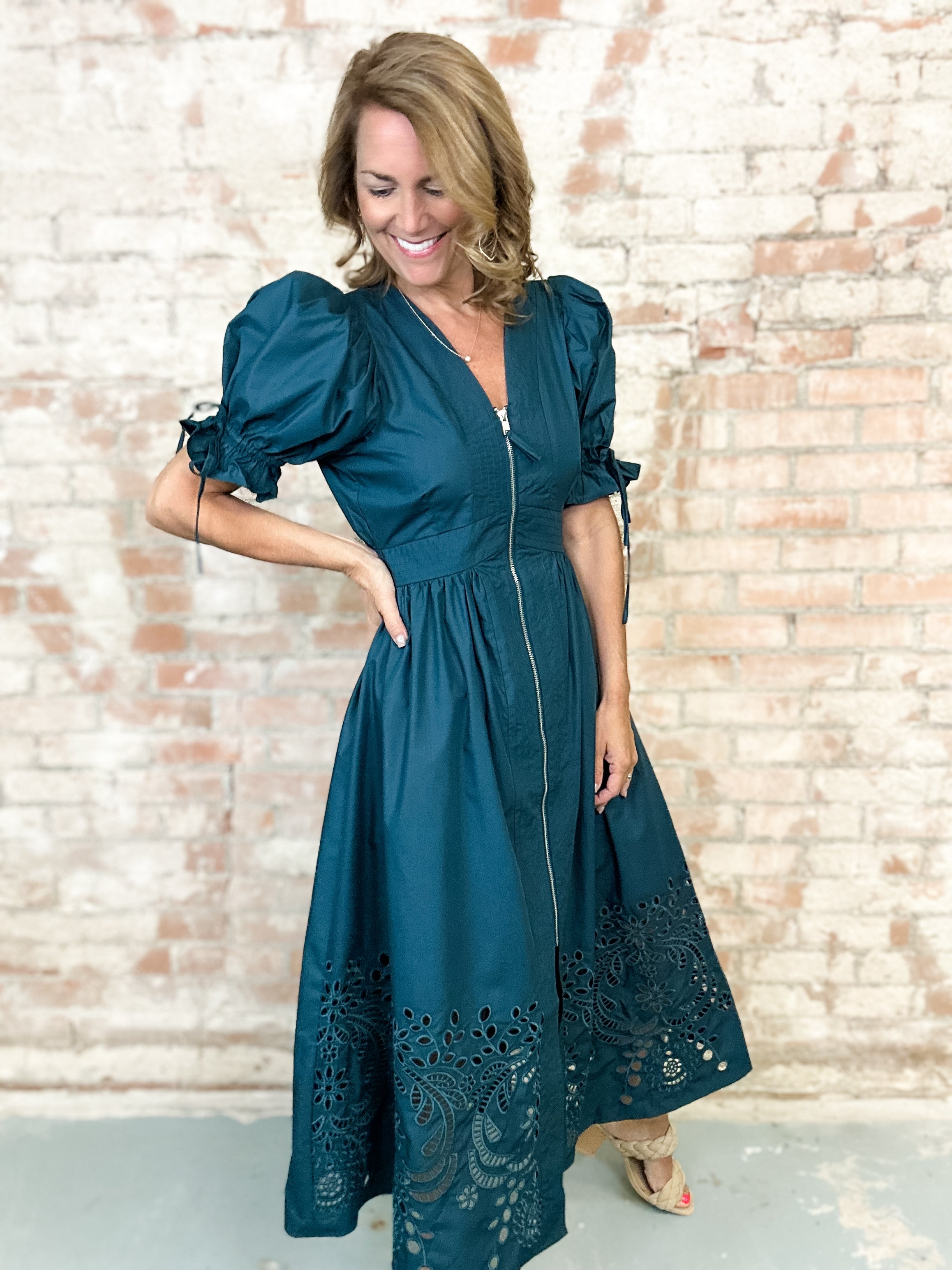 Nina Solid Puff Sleeve Dress