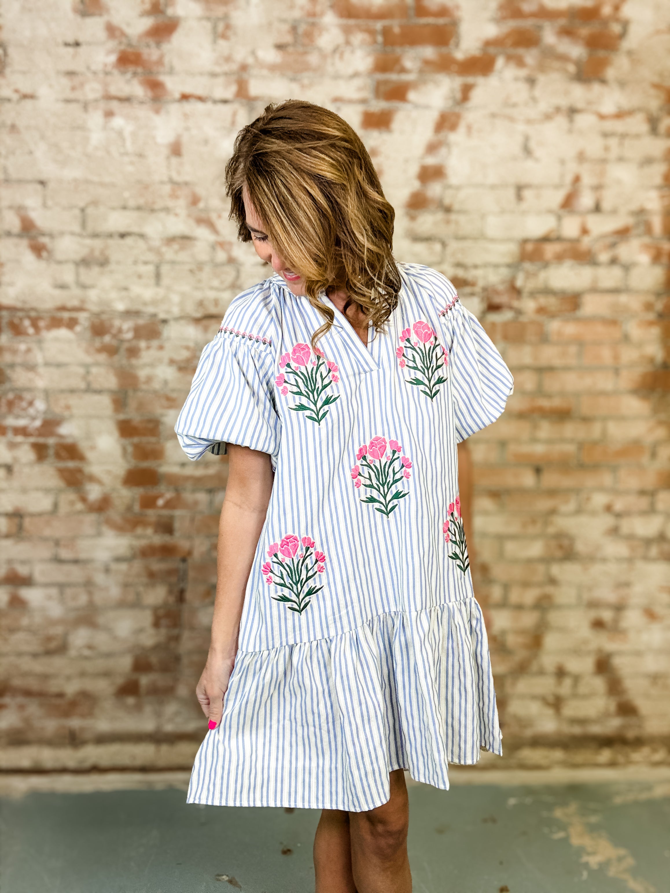 Maxie Embroidered Stripe Dress