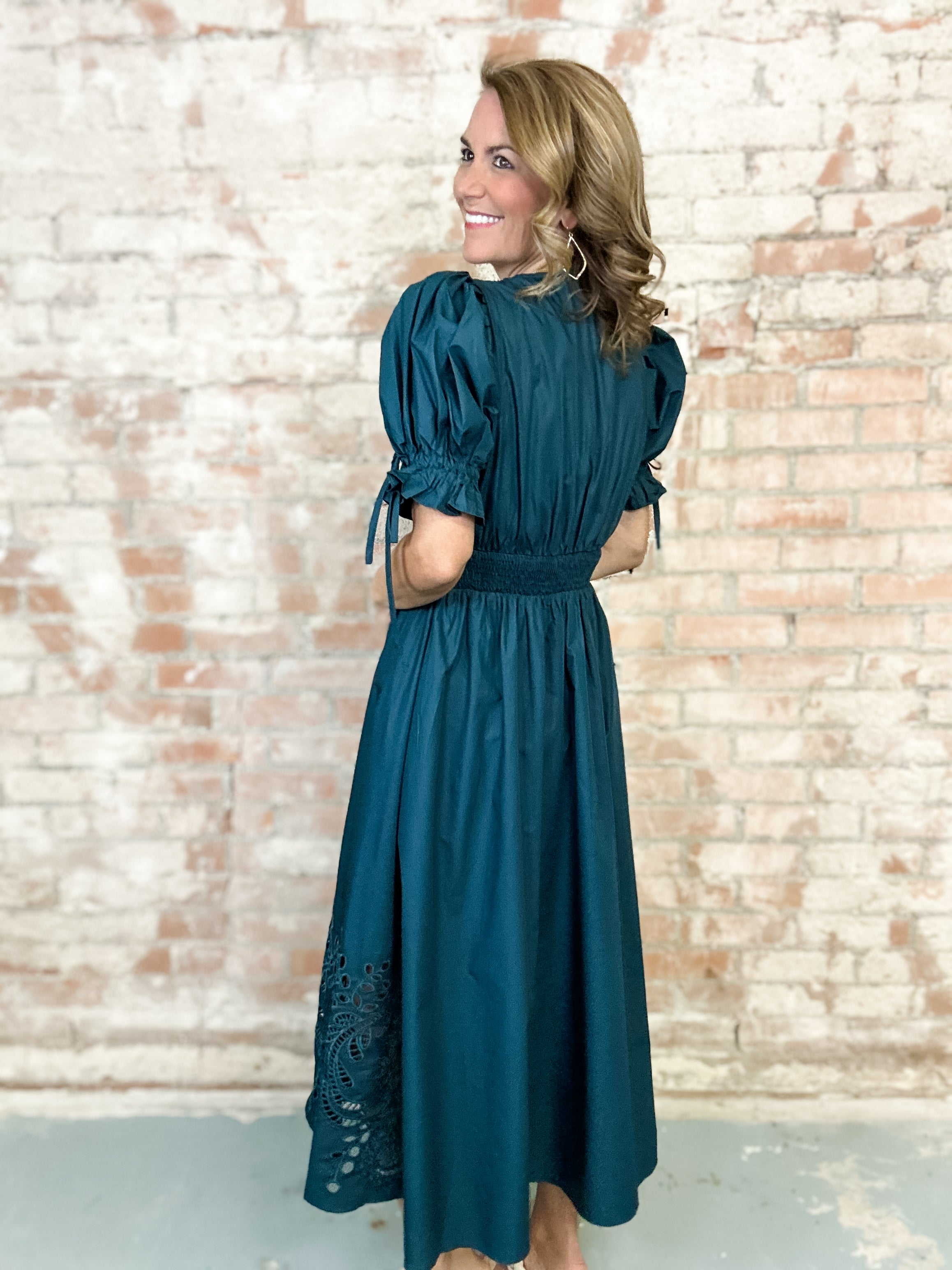 Nina Solid Puff Sleeve Dress