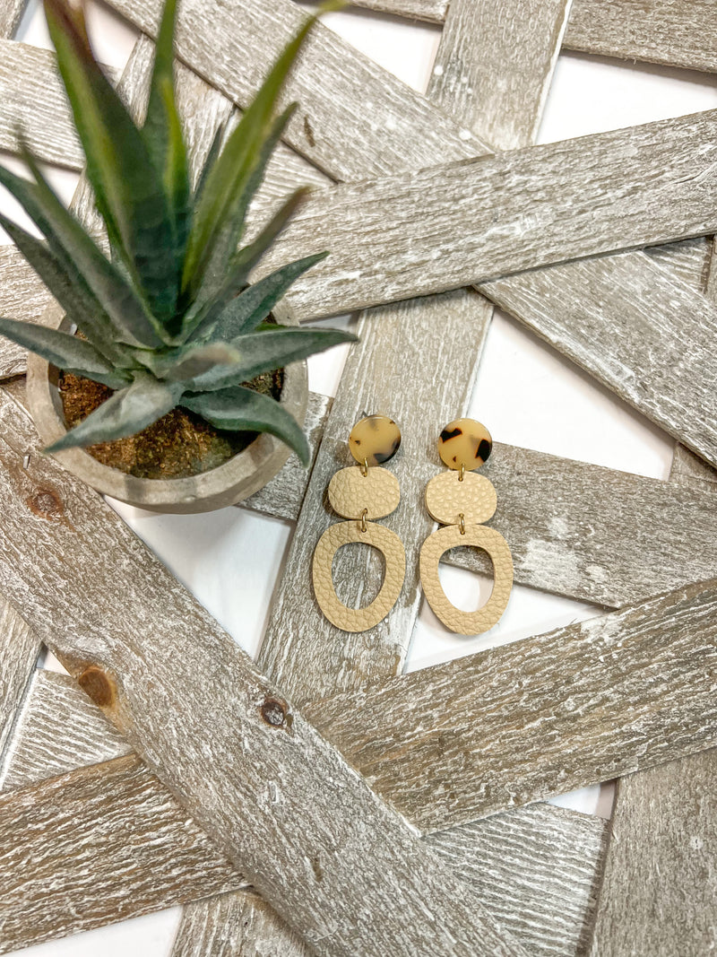 Tan Layered Oval Leather Earring