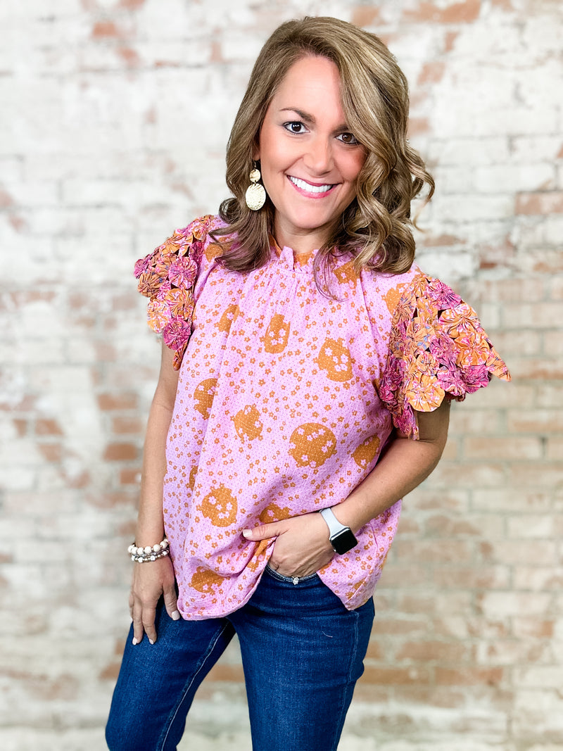 THML Qwinn Fabric Flower Embellished Top