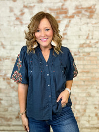 THML Joy Embroidered Sleeve Top