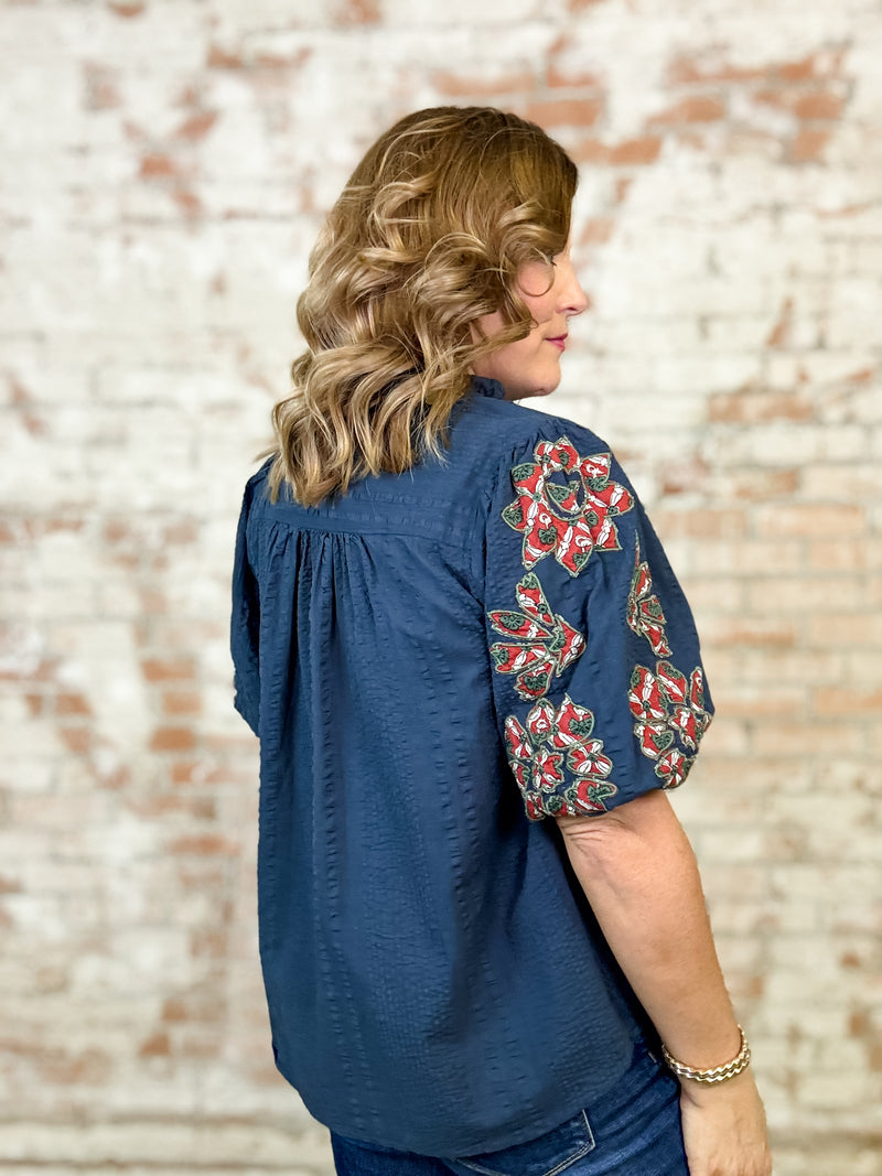 THML Joy Embroidered Sleeve Top