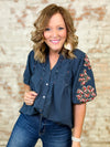 THML Joy Embroidered Sleeve Top