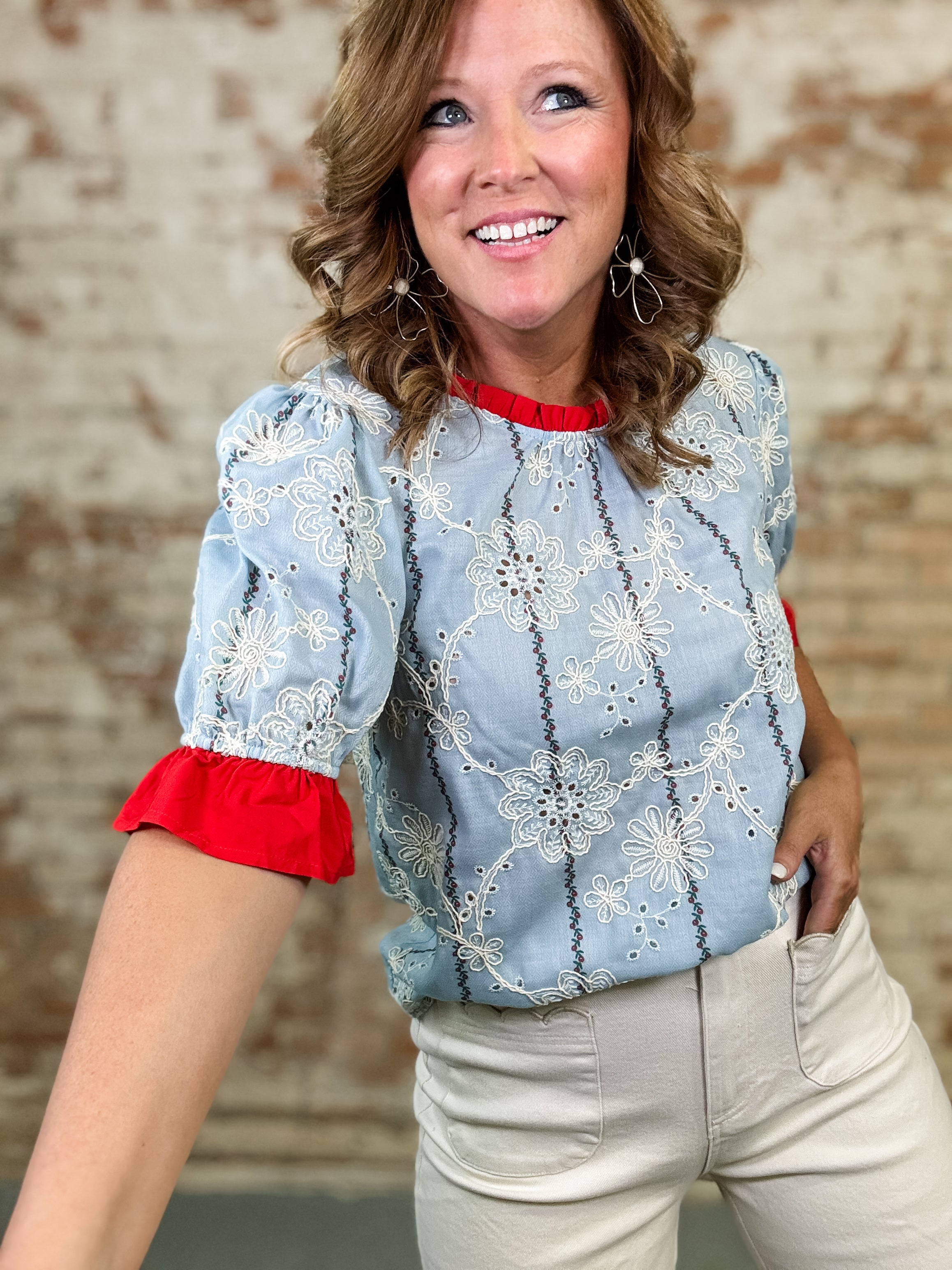 Isha Eyelet Embroidered Top