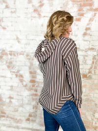 Kaleigh Brown Stripe Hooded Pullover