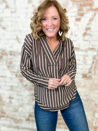 Kaleigh Brown Stripe Hooded Pullover