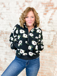 Sally Floral Sherpa Half Zip Top