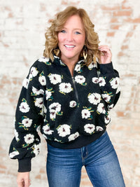 Sally Floral Sherpa Half Zip Top