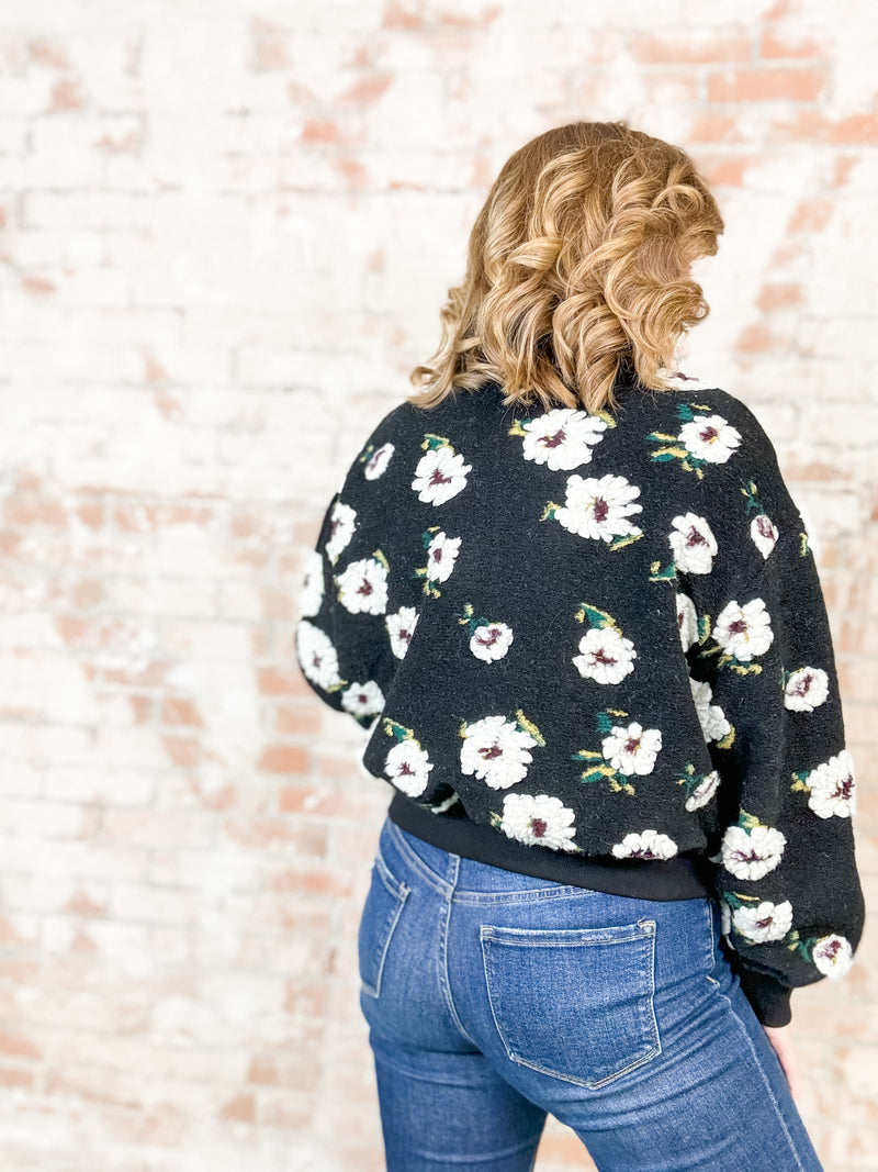 Sally Floral Sherpa Half Zip Top