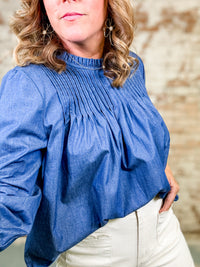 THML Colin Pleated Denim Top