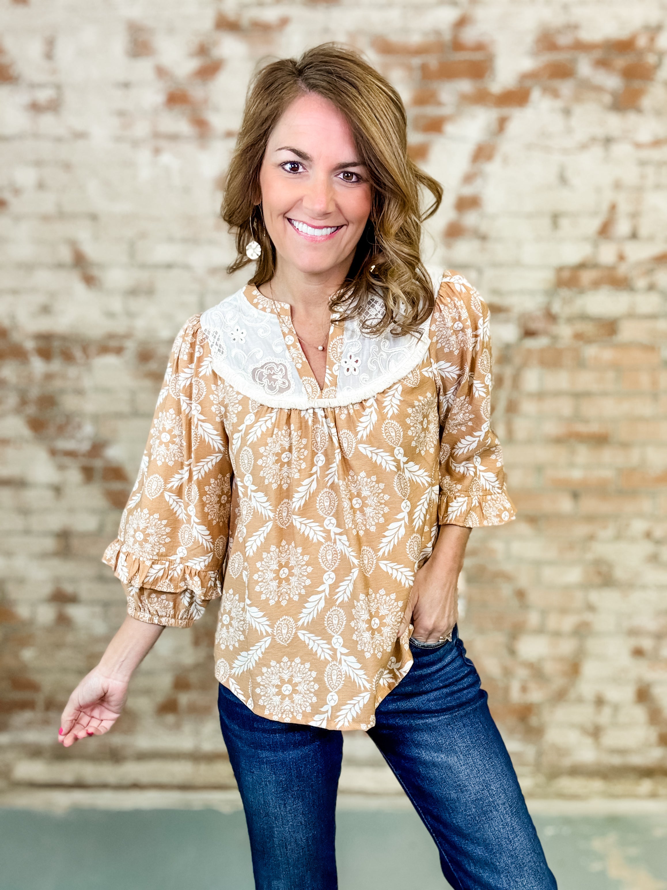 Alessia Laced Yoke Floral Top