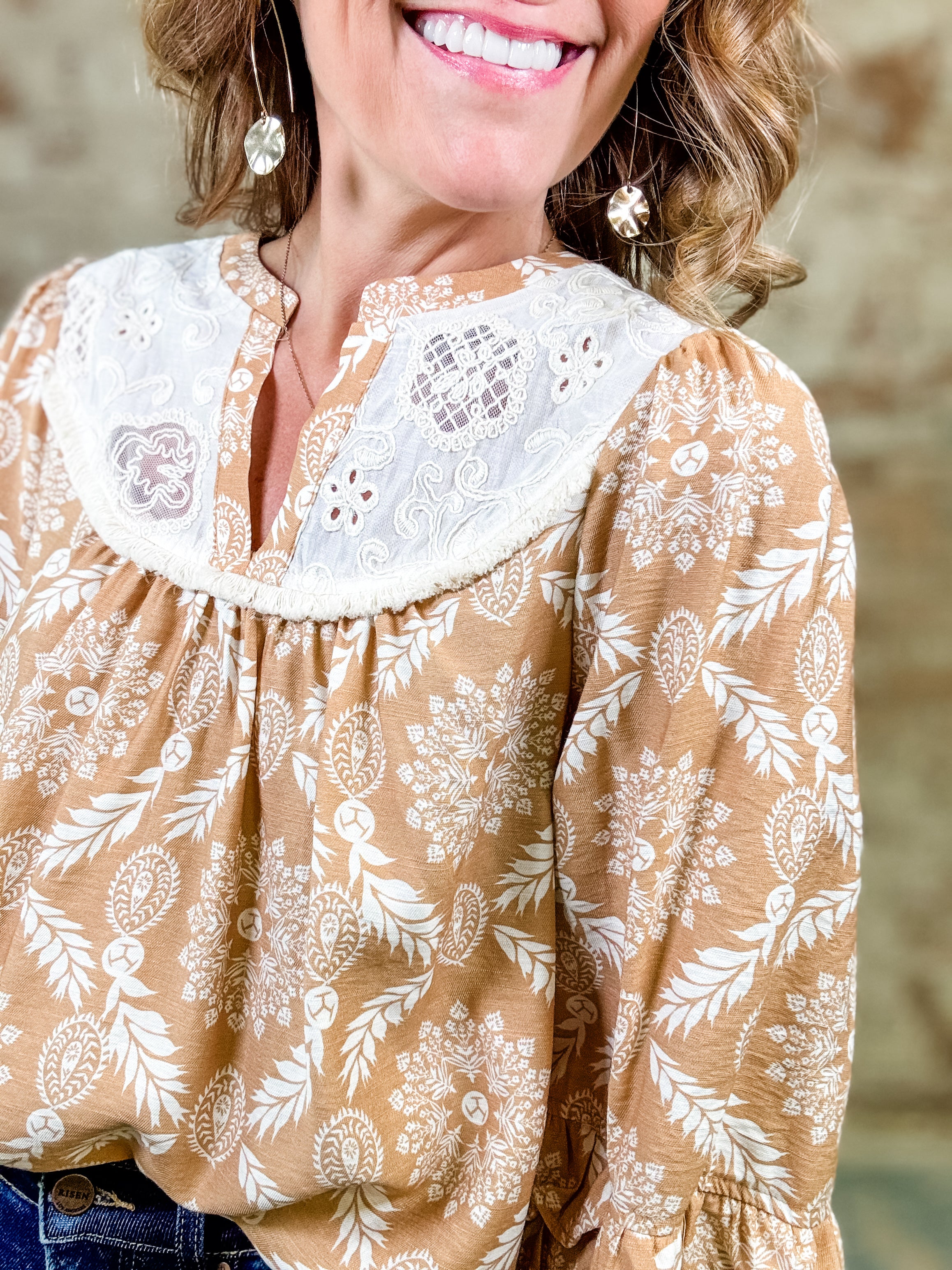 Alessia Laced Yoke Floral Top