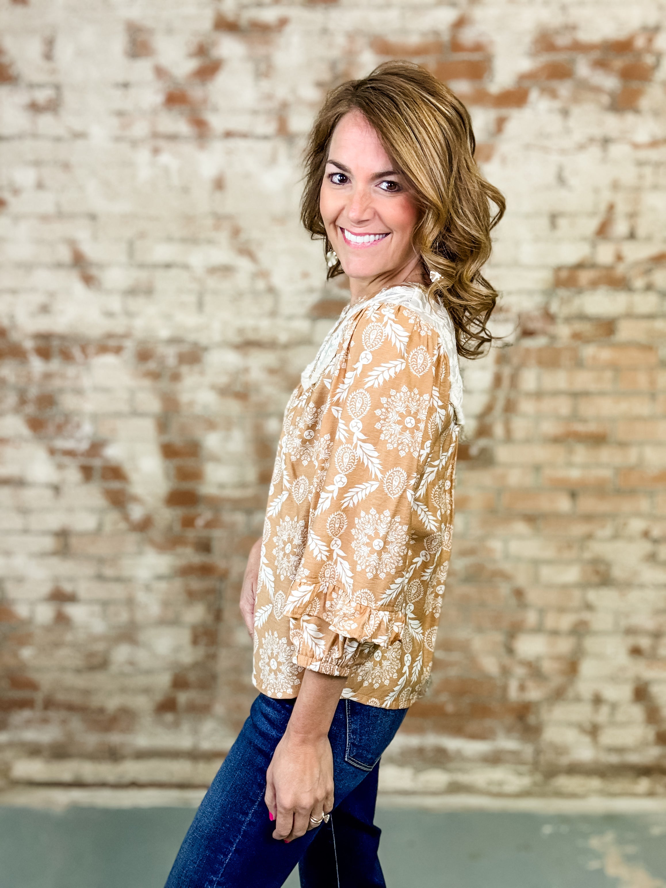 Alessia Laced Yoke Floral Top