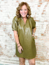 THML Ranie Olive Leather Dress