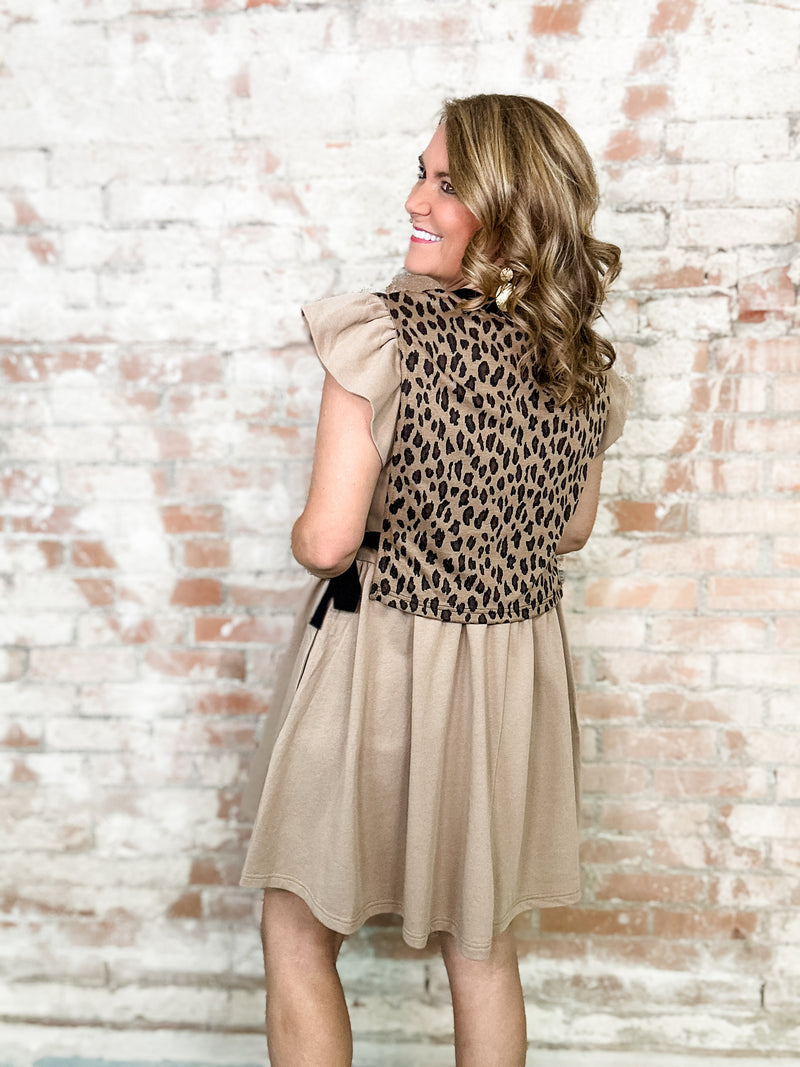 Chaynie Leopard Print Flutter Sleeve Dress