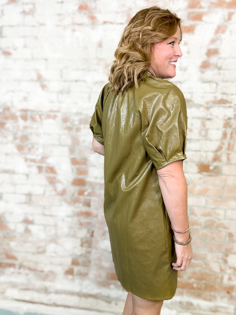 THML Ranie Olive Leather Dress