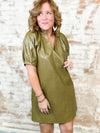 THML Ranie Olive Leather Dress