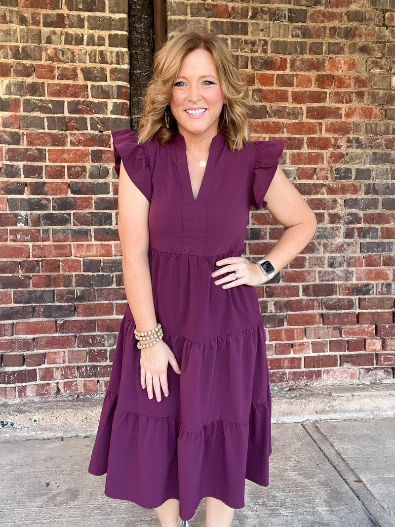 Eggplant Tiered Midi Dress