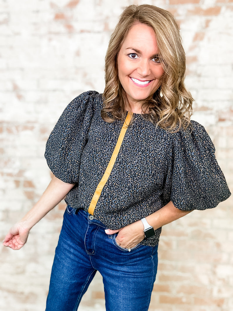 THML Atchison Cheetah Puff Sleeve Top