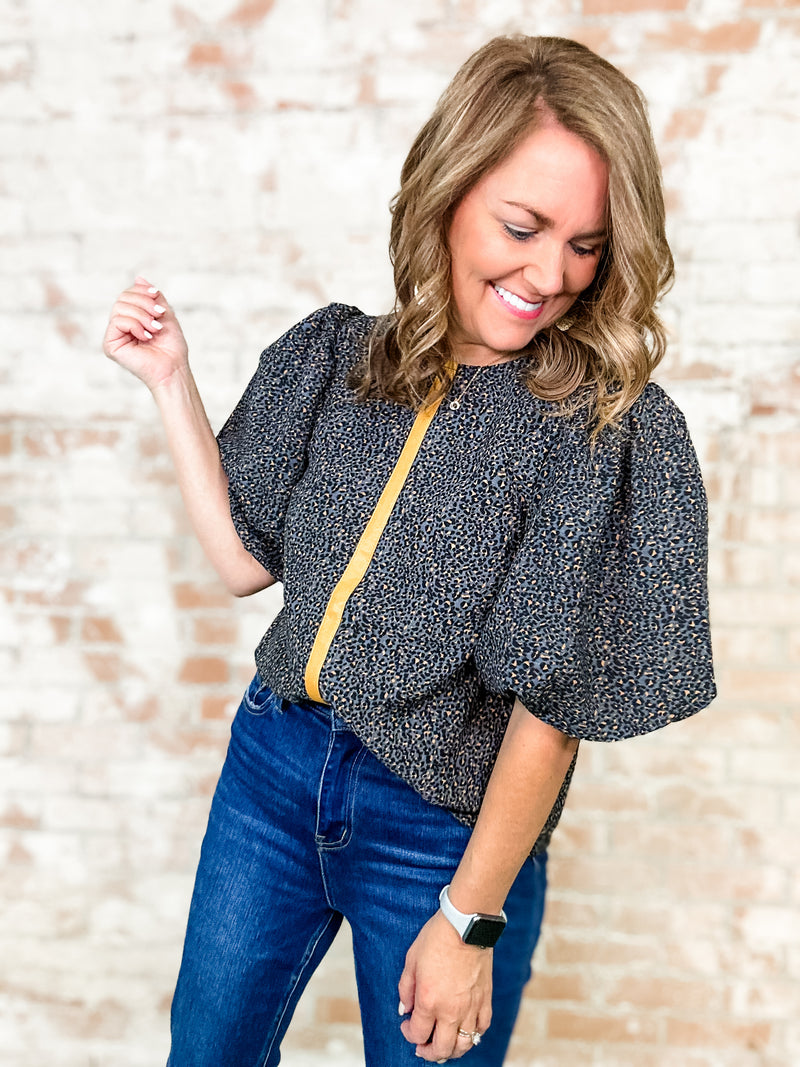 THML Atchison Cheetah Puff Sleeve Top